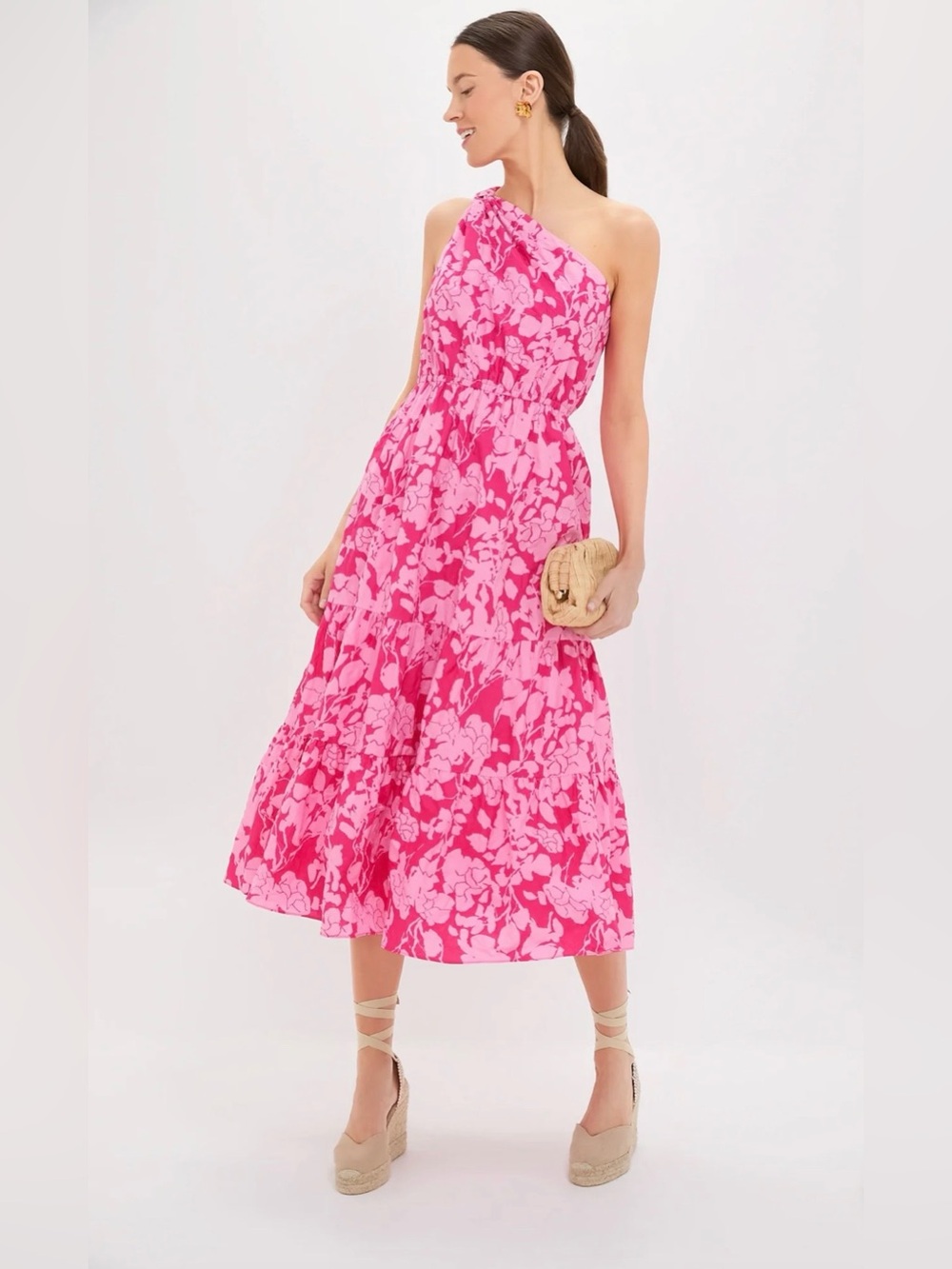 HYACINTH HOUSE
Pink Textured Floral One Shoulder Sybil Maxi
Dress - Small